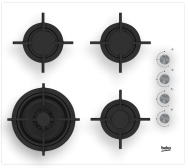 BEKO HILW64122SW - Table de cuisson à gaz encastrable 60cm 4 zones surface vitrée blanc