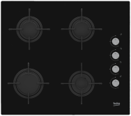 BEKO HILG64120S - Table de cuisson à gaz encastrable 60cm 4 zones Surface vitrée Noir
