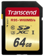 Carte mémoire Transcend SDXC 64GB Classe 10 UHS-I U3 95MB/s