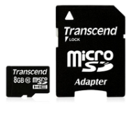 Transcend microSDHC 8GB Classe 10 90 Mo/s avec adaptateur