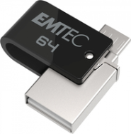EMTEC T260B - 64 Go - USB Type-A / Micro-USB - 2.0 - 15 Mo/s - Étui - Noir - Acier inoxydable