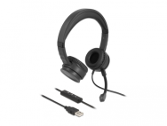 Casque stéréo USB Delock avec télécommande filaire et bouton de sourdine rapide pour PC portable - Casque
