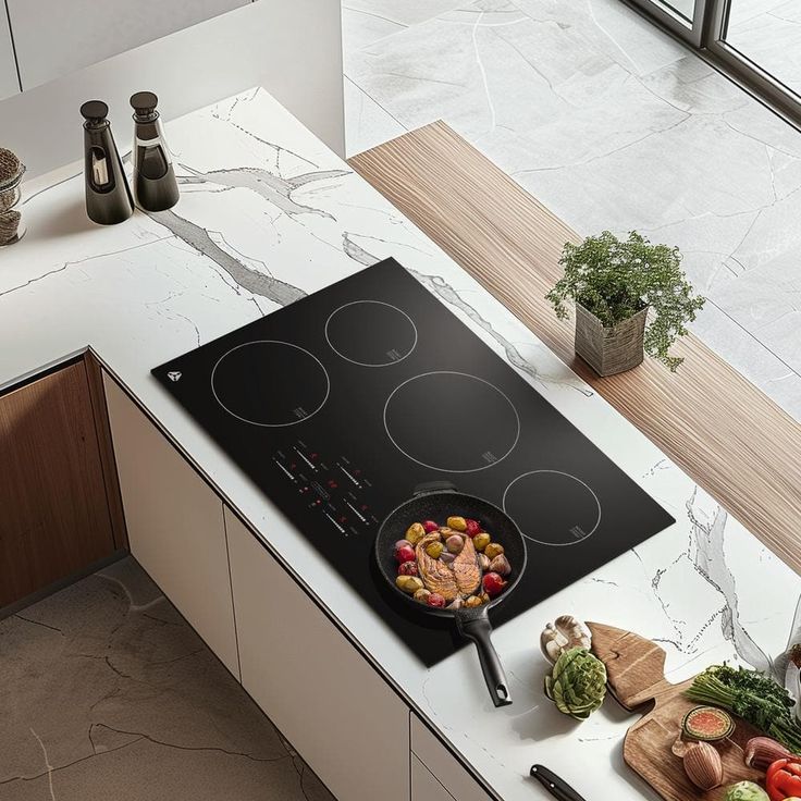 Modern induction cooktops and built-in appliances