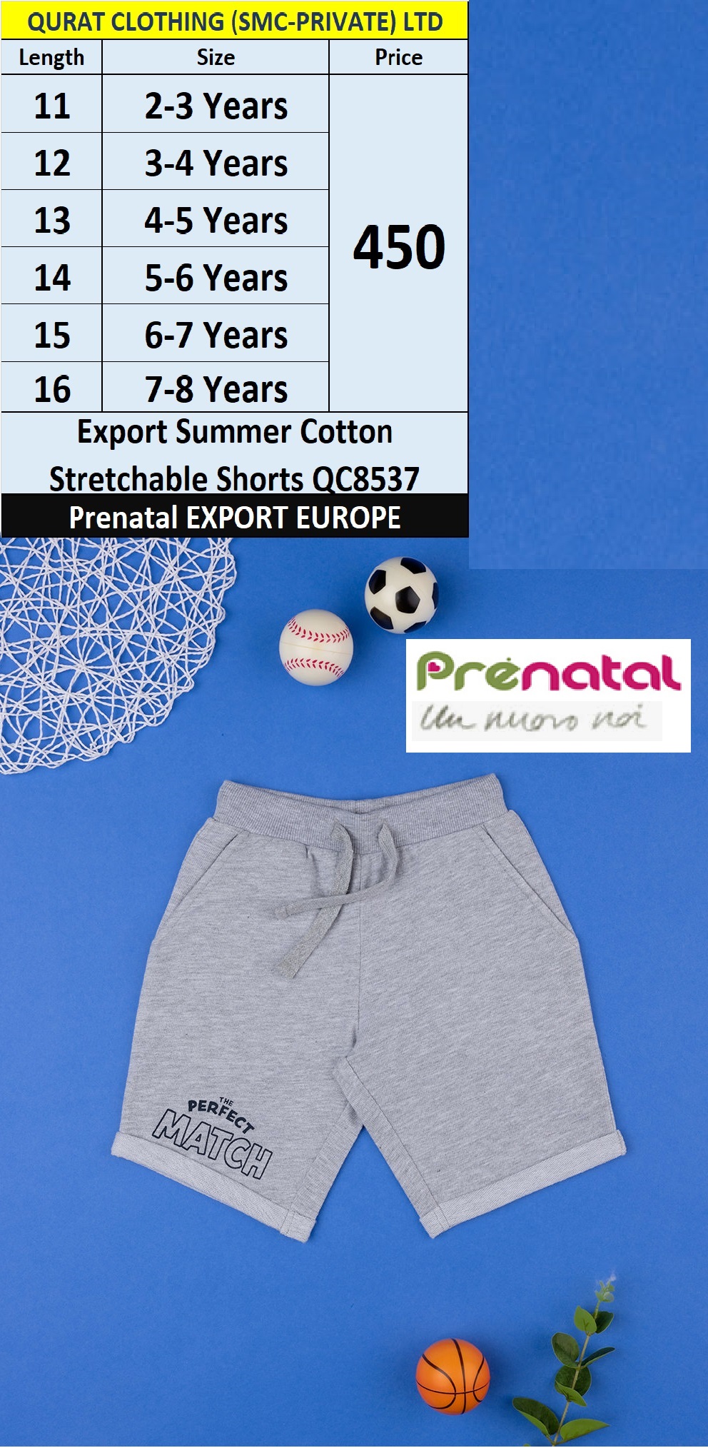 Prenatal Export Europe Summer Cotton Stretchable Shorts QC8537