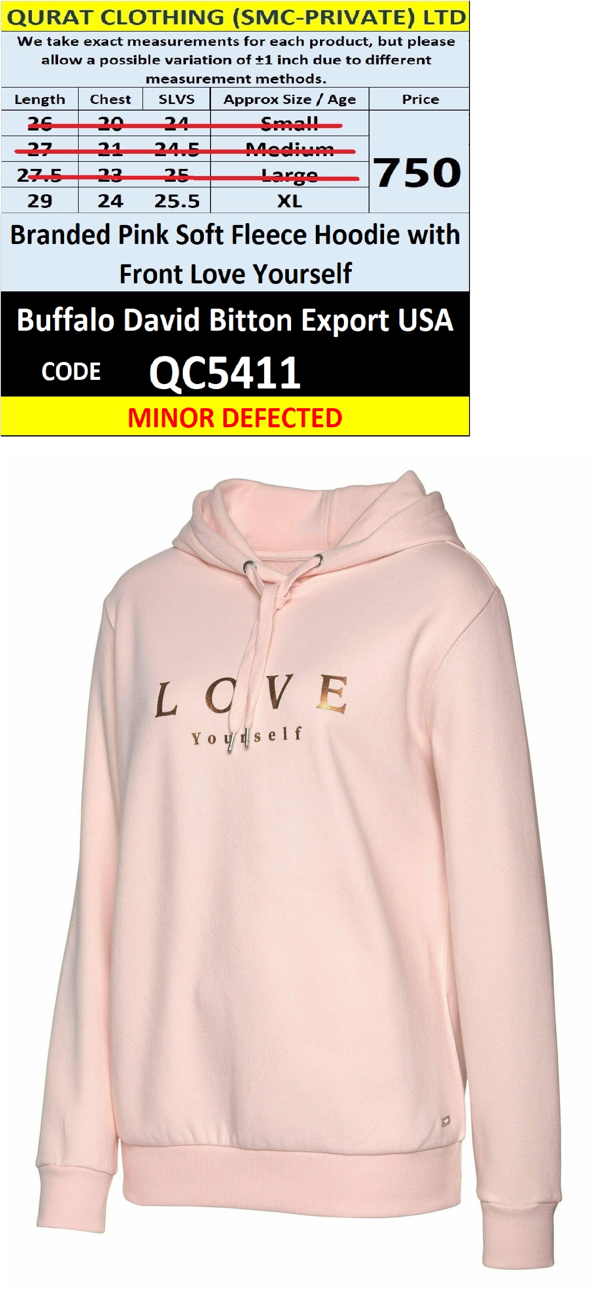 Buffalo David Bitton Pink Soft Fleece Hoodie LOVE Yourself QC5411 – Export USA (Minor Defected)