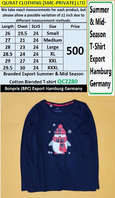 Branded Summer & Mid-Season Cotton Blended Penguin T-shirt QC2280 Export Hamburg Germany 