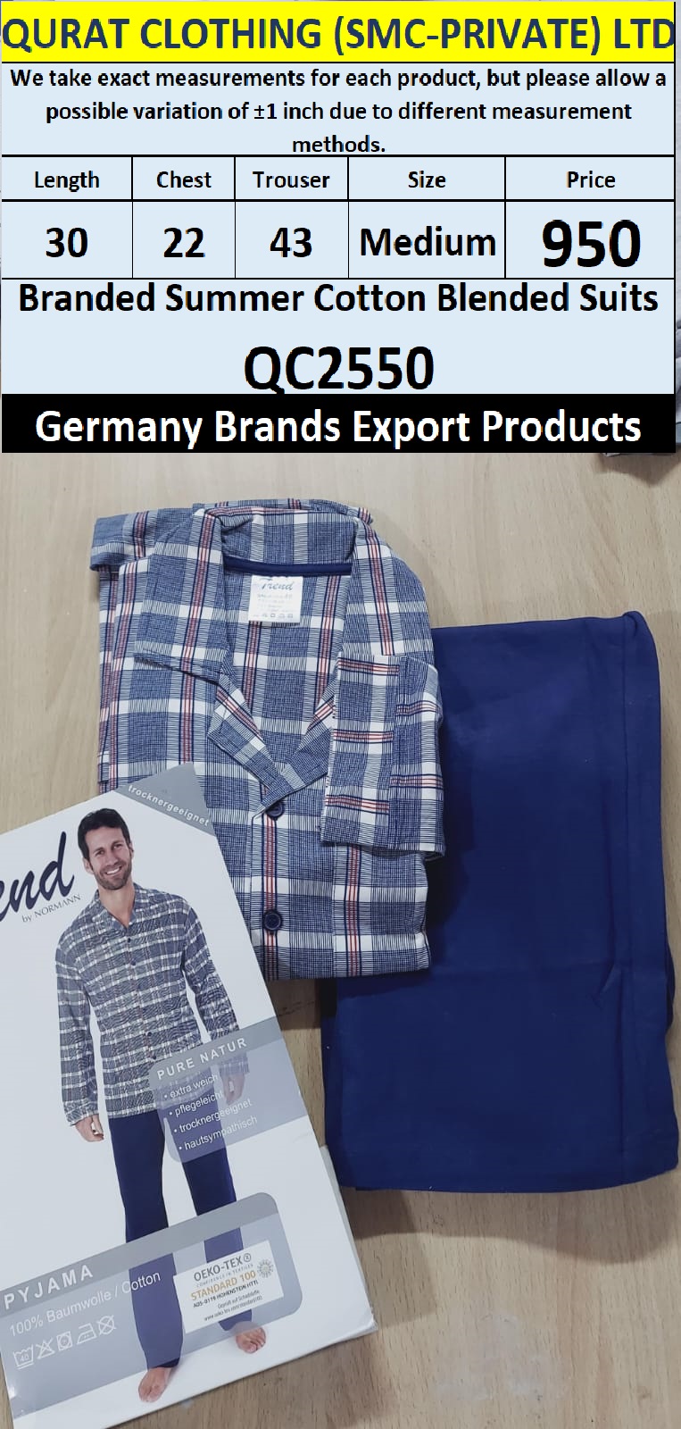 International Brands Summer Cotton Blended Suits Export Germany QC2550