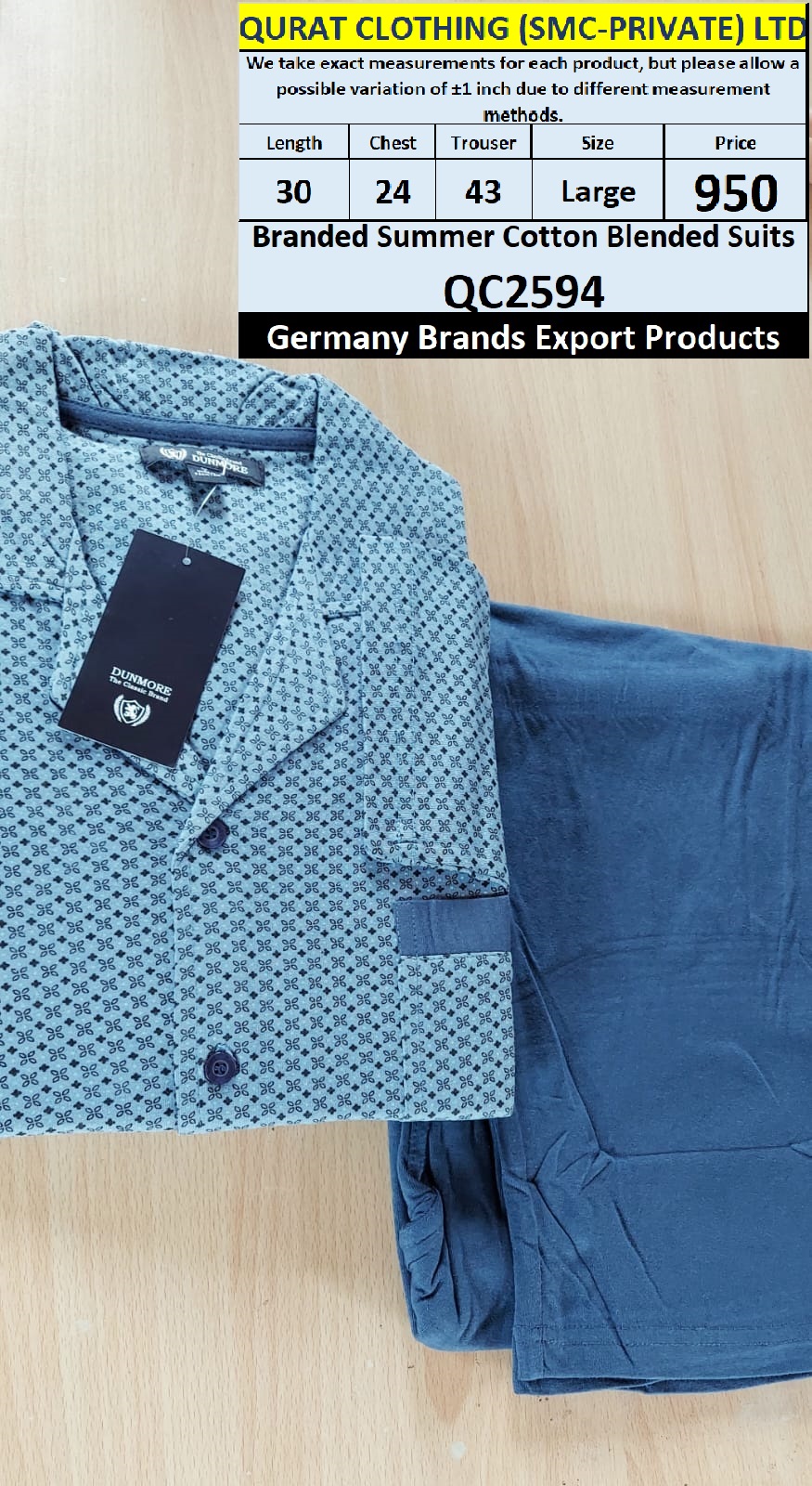 International Brands Summer Cotton Blended Suits Export Germany QC2594