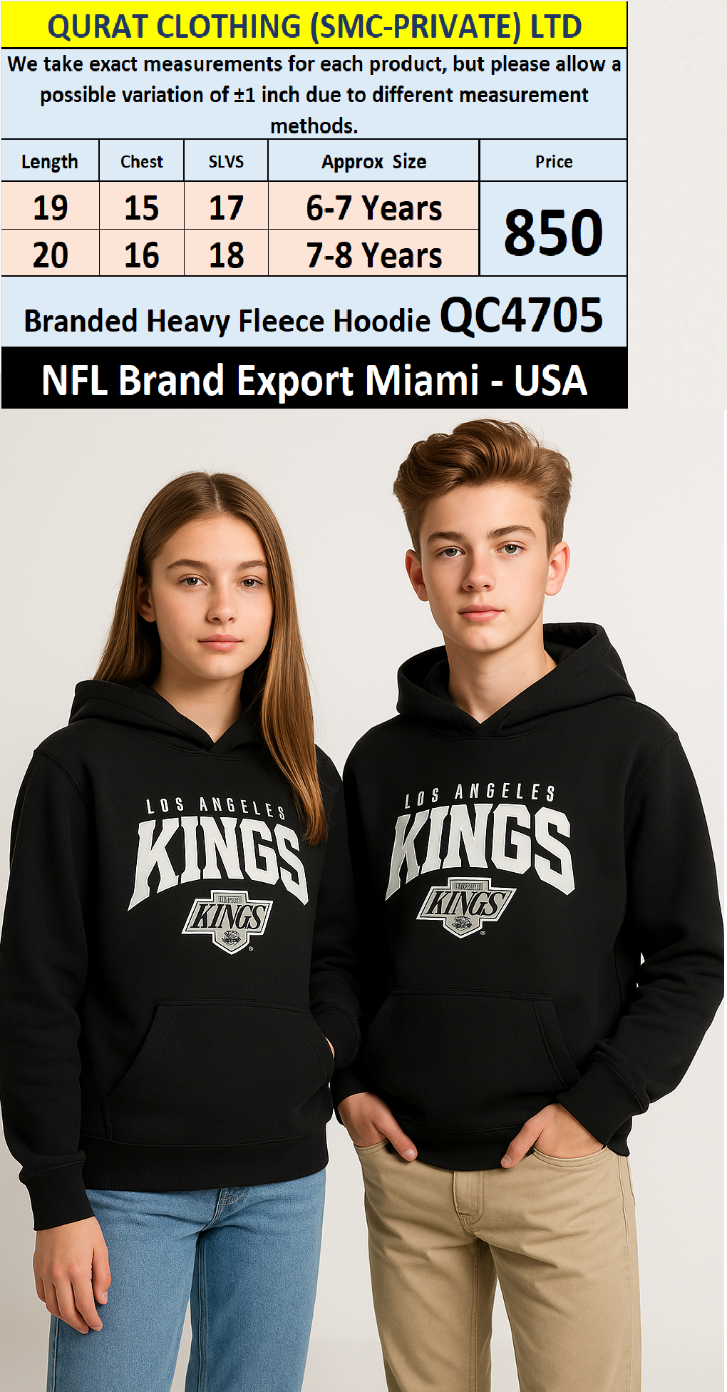 NFL Brand Heavy Fleece Hoodie QC4705 Export Miami - USA