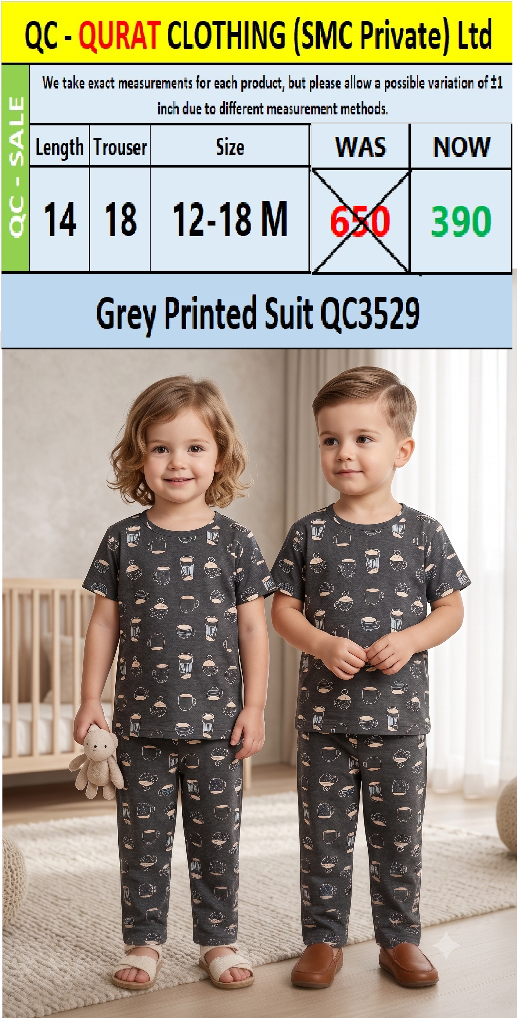 Grey Printed Suit QC3529