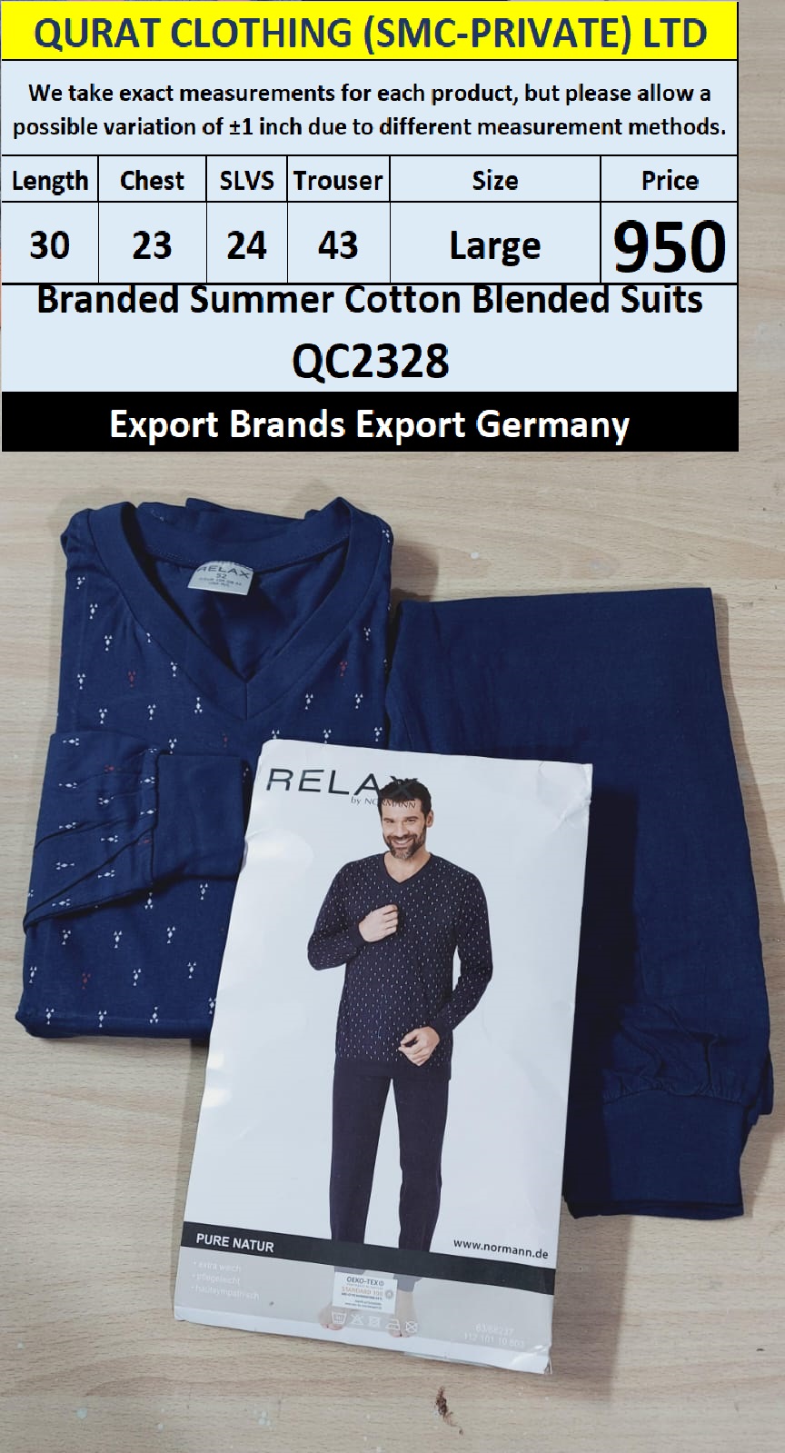 International Brands Summer Cotton Blended Suits Export Germany QC2328