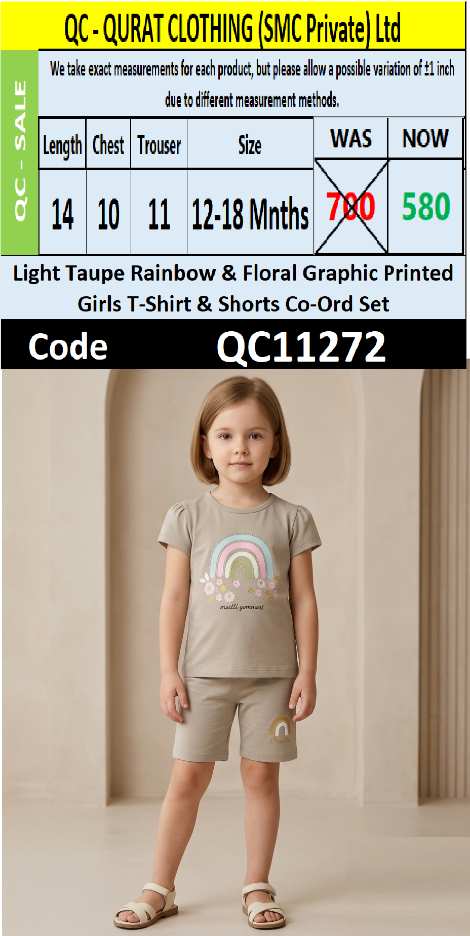 Light Taupe Rainbow & Flowers Graphic Girls T-Shirt & Shorts Set QC11272