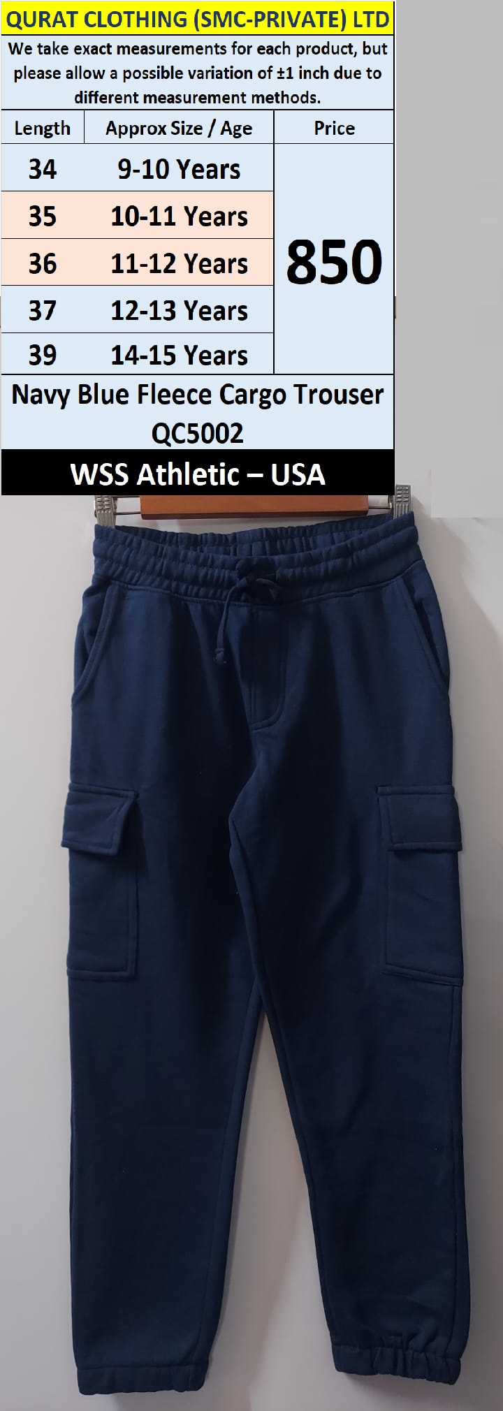 WSS Athletic Brand Navy Blue Fleece Cargo Trouser QC5002 – Export USA