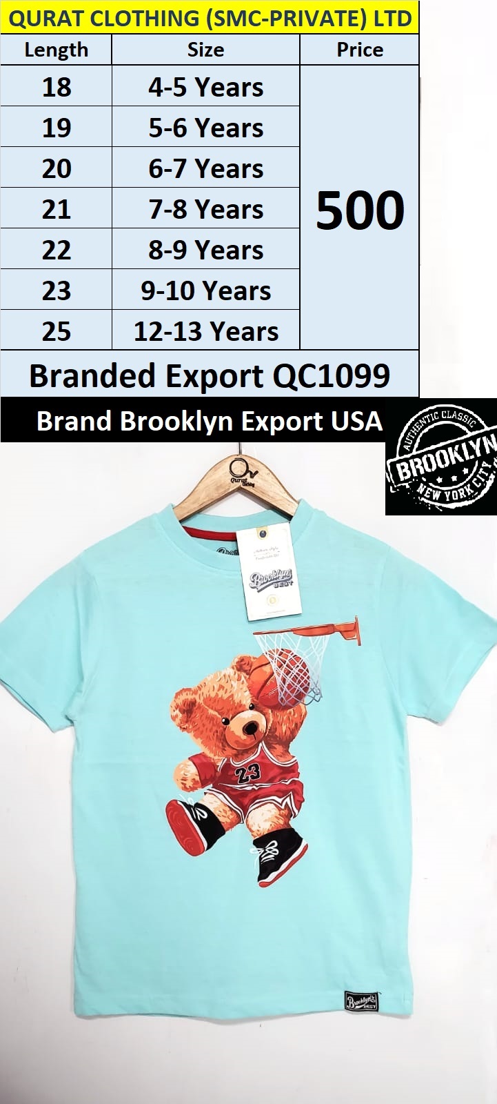 Brooklyn Brand Bear Playing Basketball T-shirt QC1099 Export New York