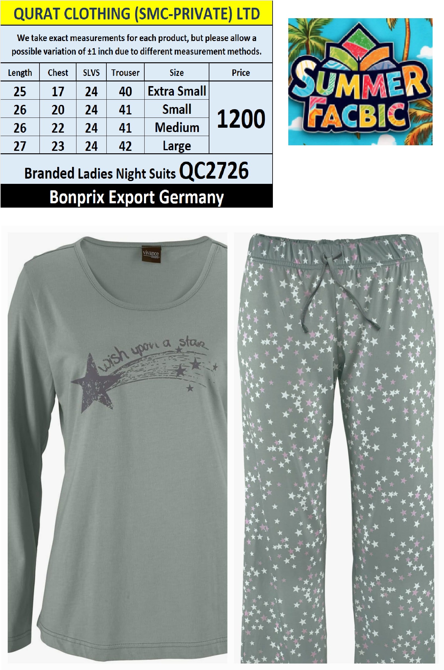 Bonprix BPC Brand Summer Ladies Night Suits QC2726 Export Germany