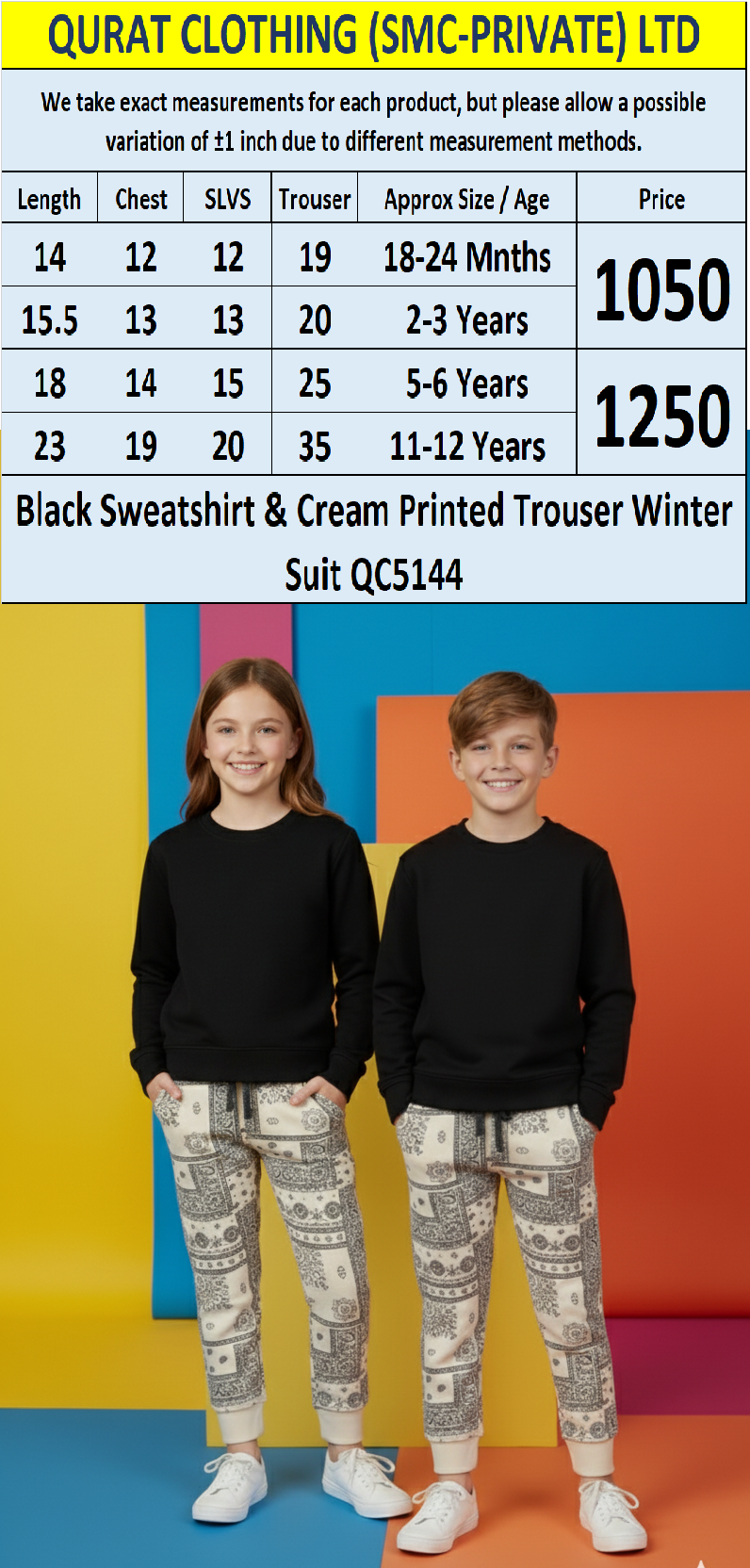 Black Sweatshirt & Cream Printed Trouser Winter Suit QC5144 – Brand Rabbit Skin Export USA