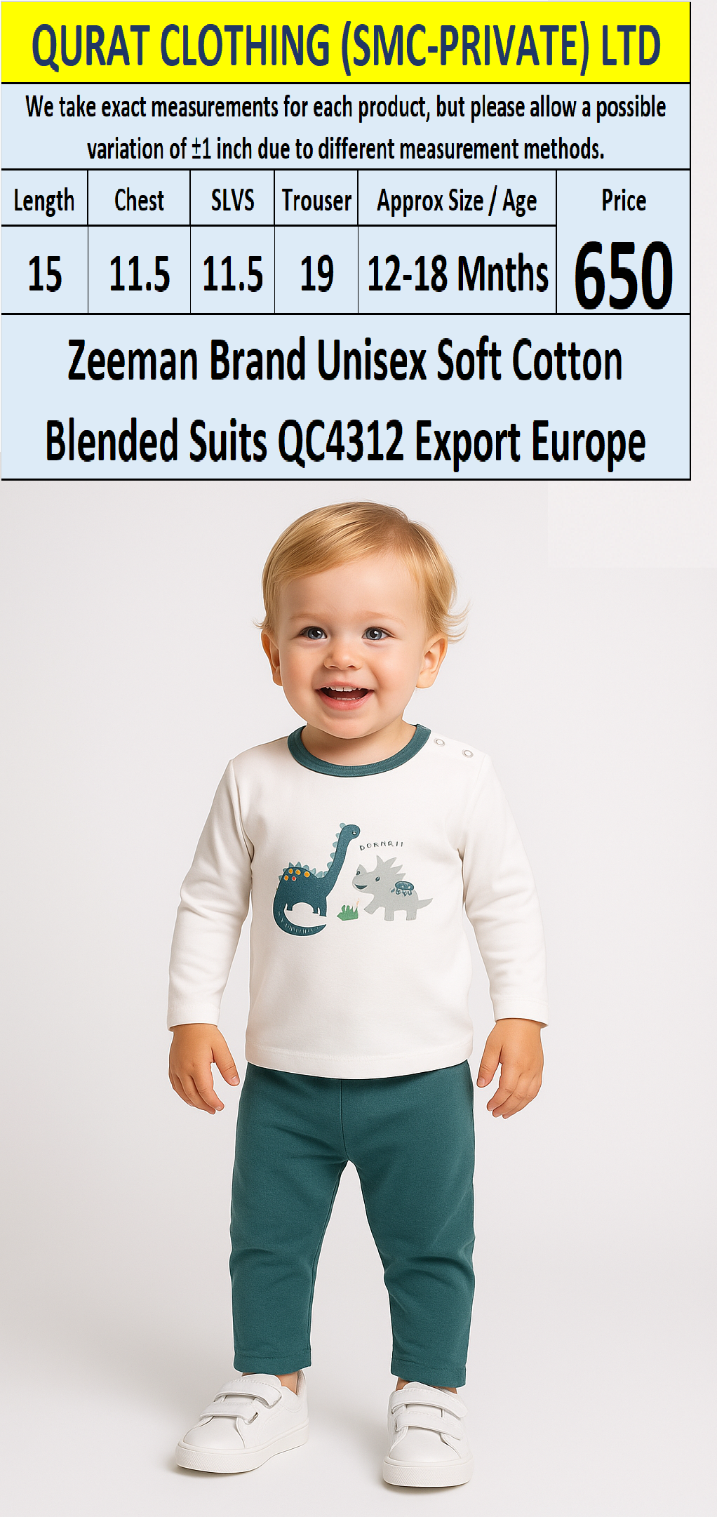Zeeman Brand Unisex Soft Cotton Blended Suits QC4312 Export Europe 