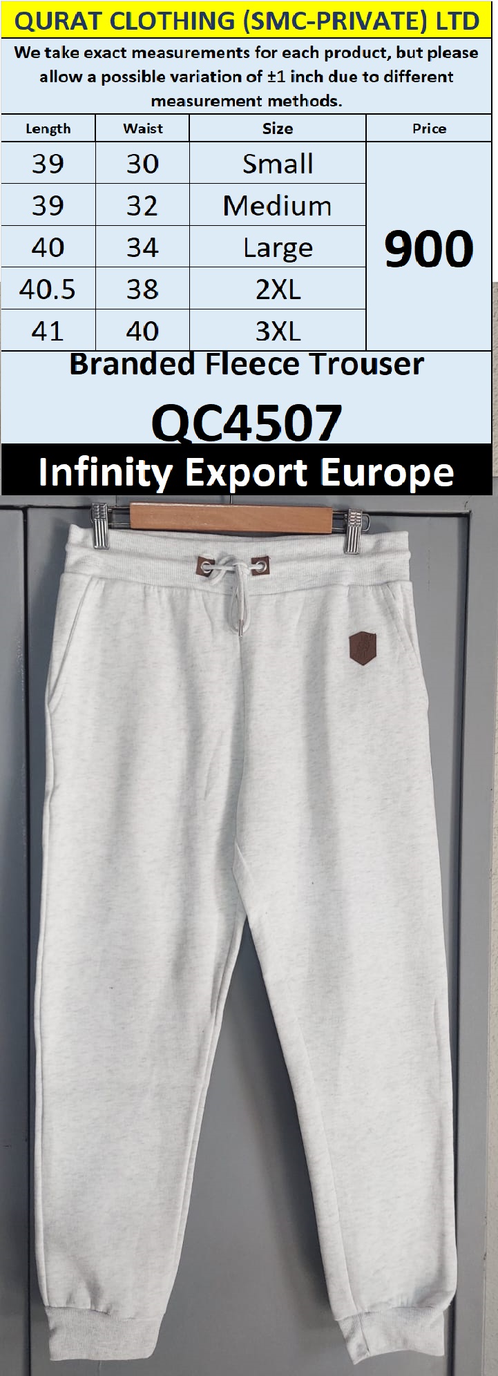 Infinity Brand Fleece Trouser QC4507 Export Europe