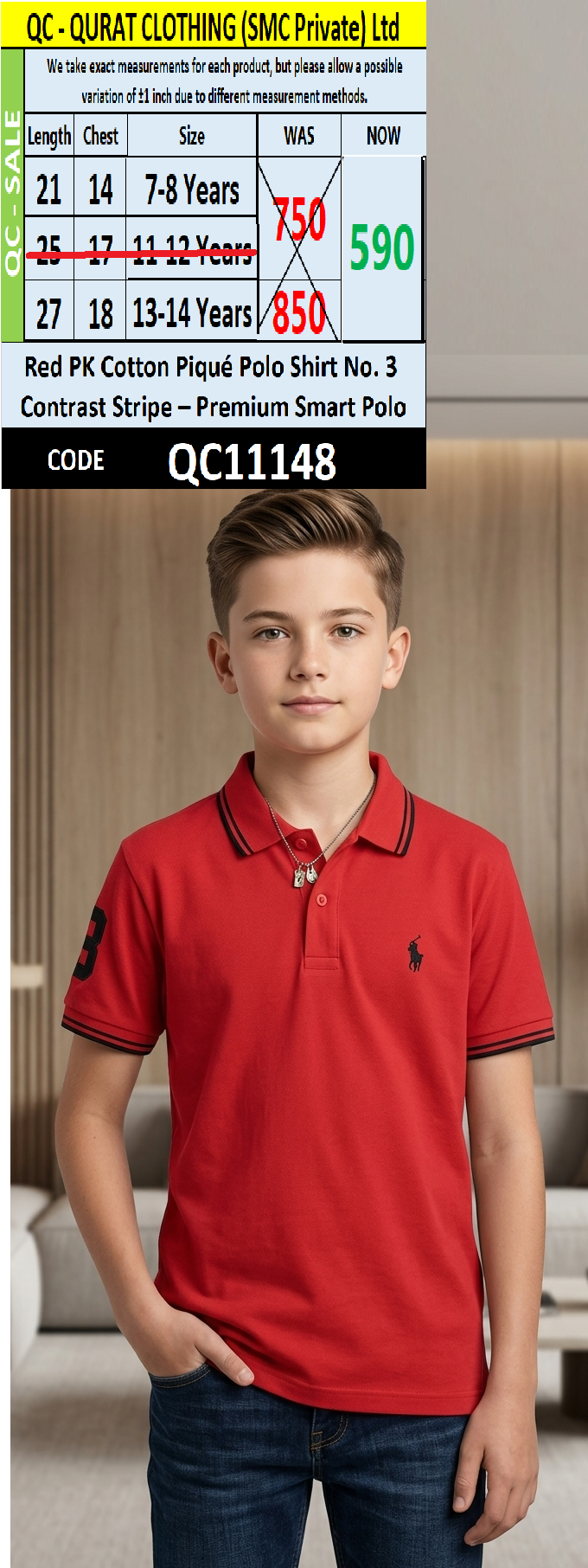 Red PK Cotton Piqué Polo Shirt No. 3 Contrast Stripe – Premium Smart Polo QC11148