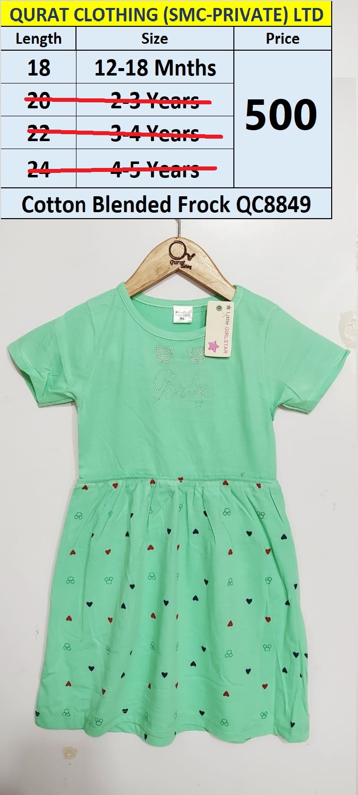 Cotton Blended Frock QC8849 Brand Little Girl Star