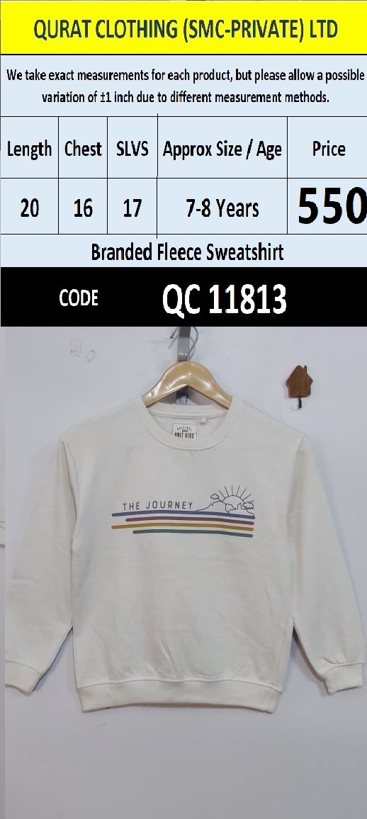 Branded Kids’ Cream Fleece Sweatshirt with “THE JOURNEY” lettering — QC11813