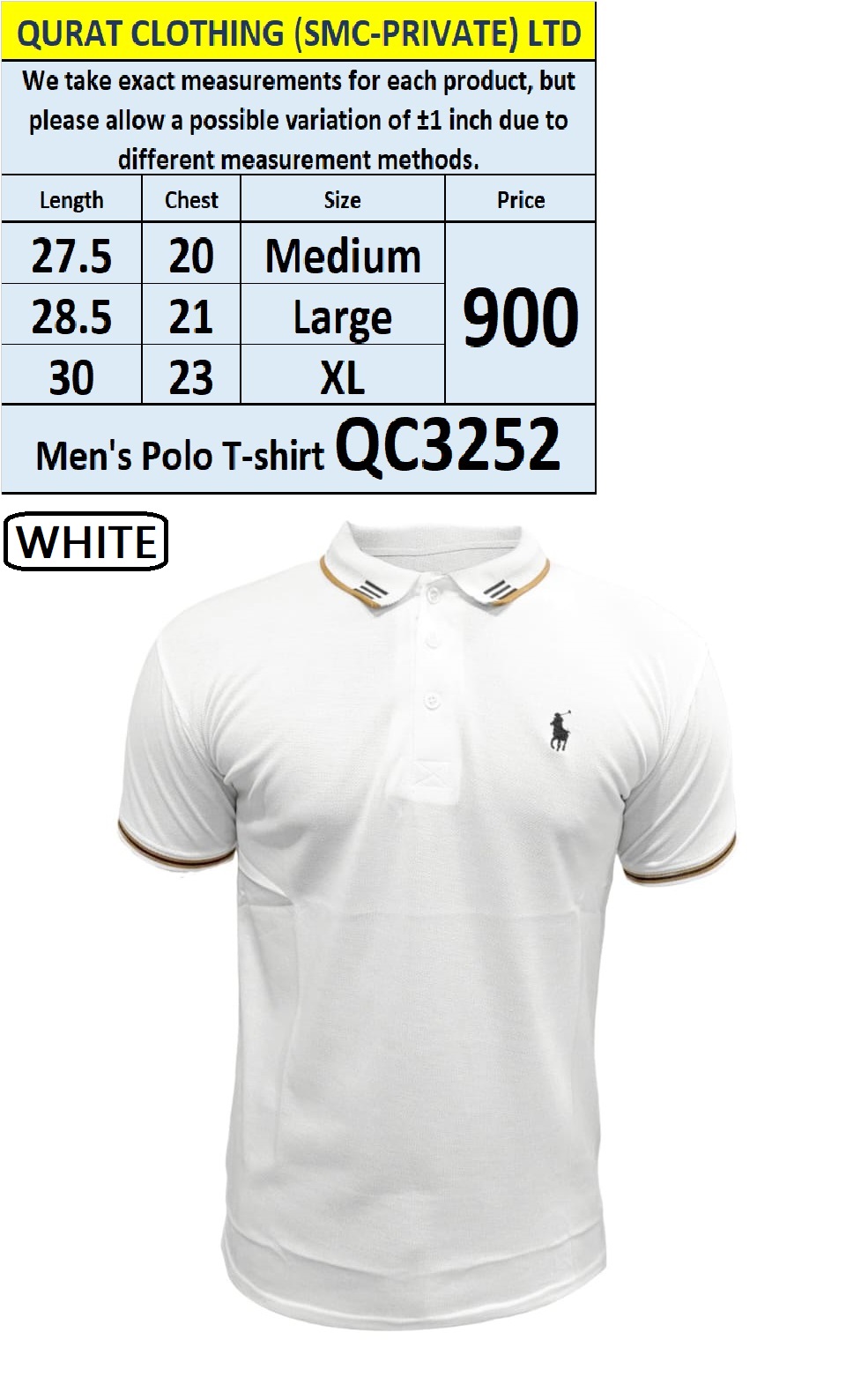 White Men's Polo T-shirt QC3252