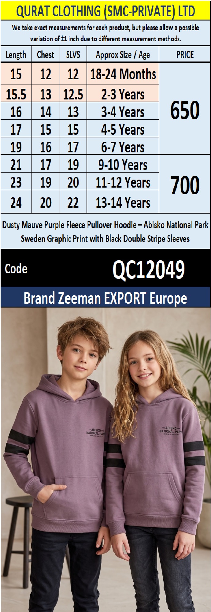 Dusty Mauve Purple Fleece Pullover Hoodie – Abisko National Park Sweden Graphic Print with Black Double Stripe Sleeves – Zeeman Export Europe – QC12049