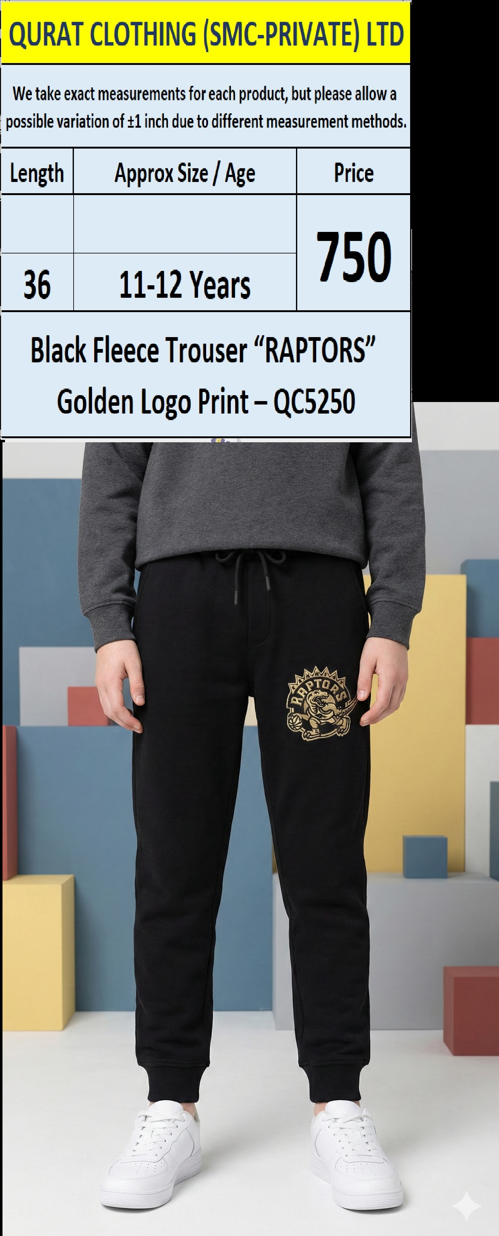 Black Fleece Trouser “RAPTORS” Golden Logo Print – QC5250