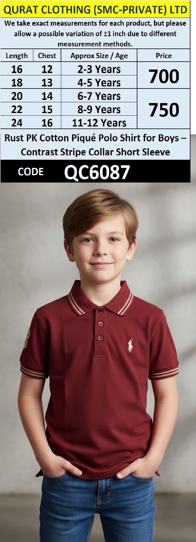 Rust PK Cotton Piqué Polo Shirt Number 3 Contrast Stripe Collar Short Sleeve – Premium Smart Polo QC6087