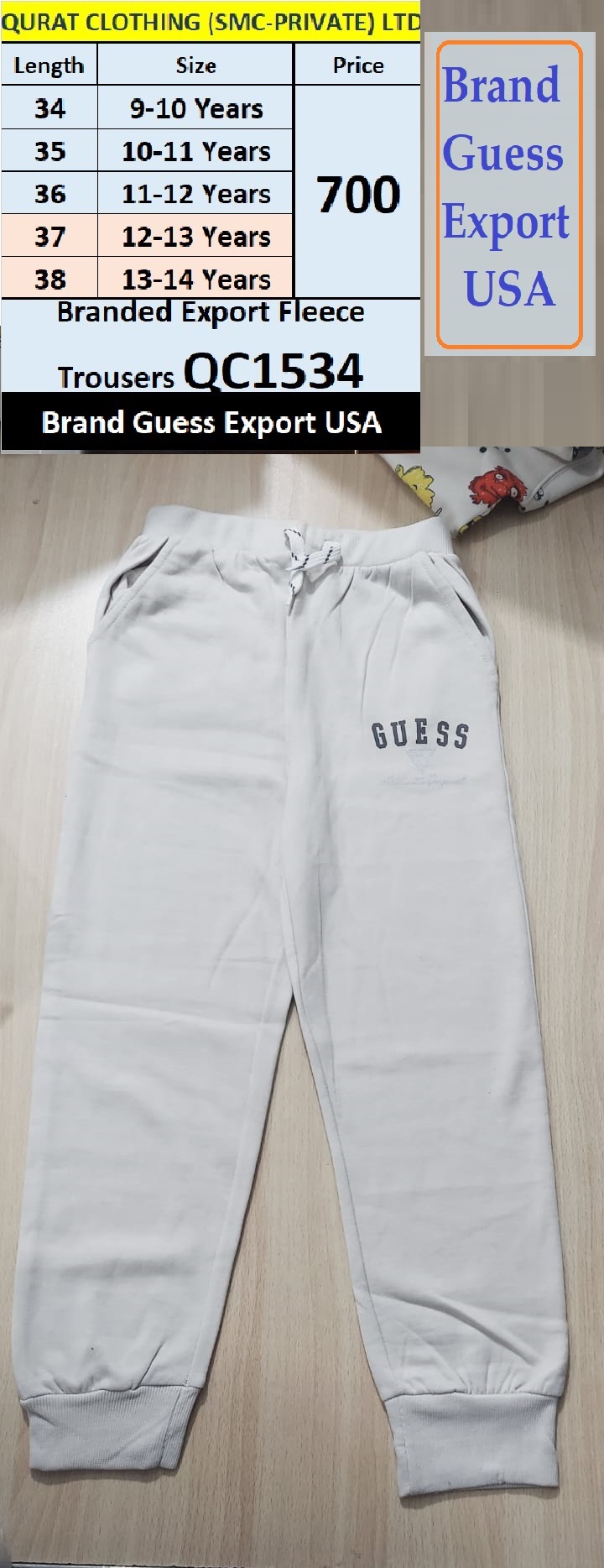 Guess Brand Export Fleece Trouser QC1534 Export USA