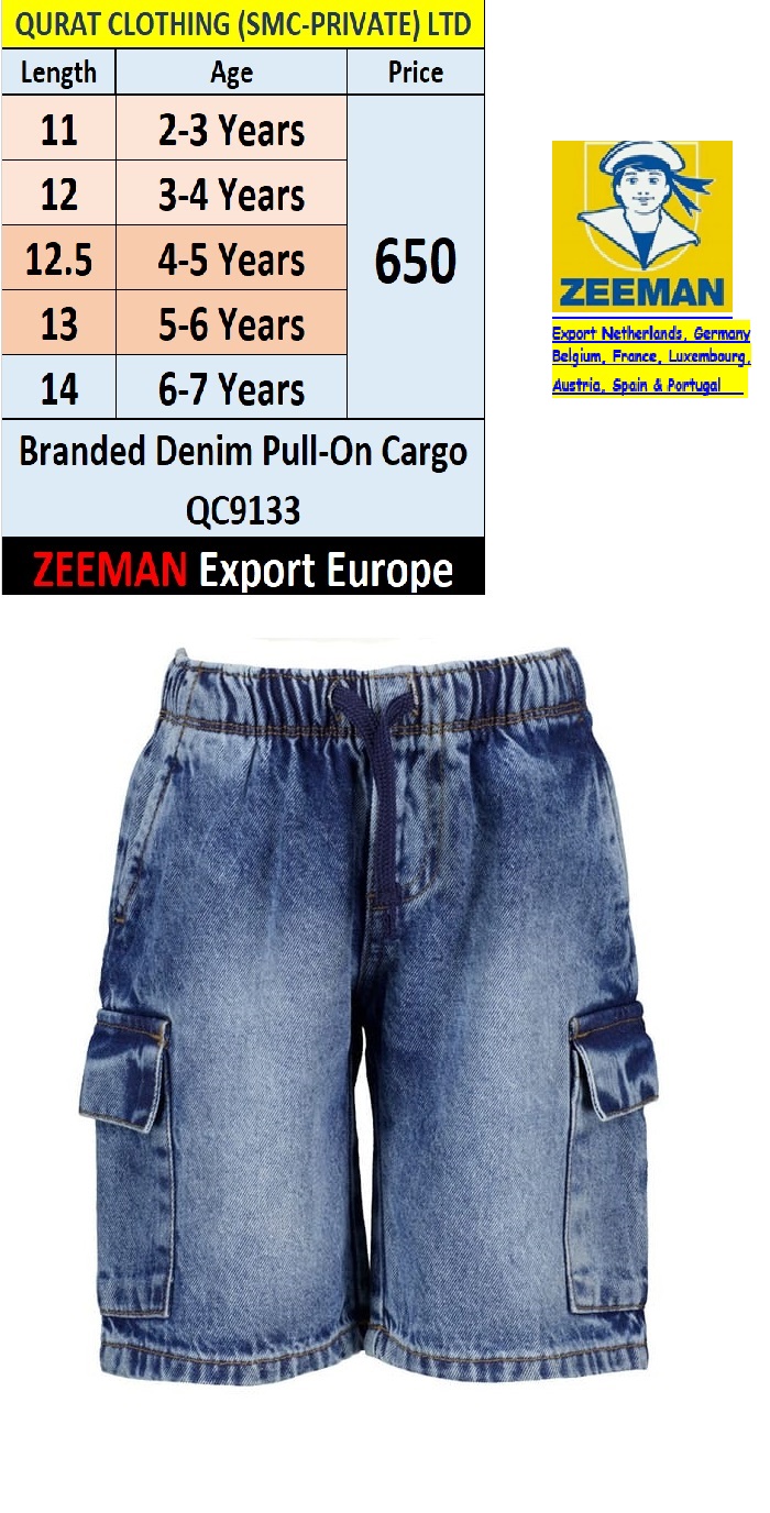 Zeeman Brand Denim Pull-On Cargo QC9133 Export Europe 