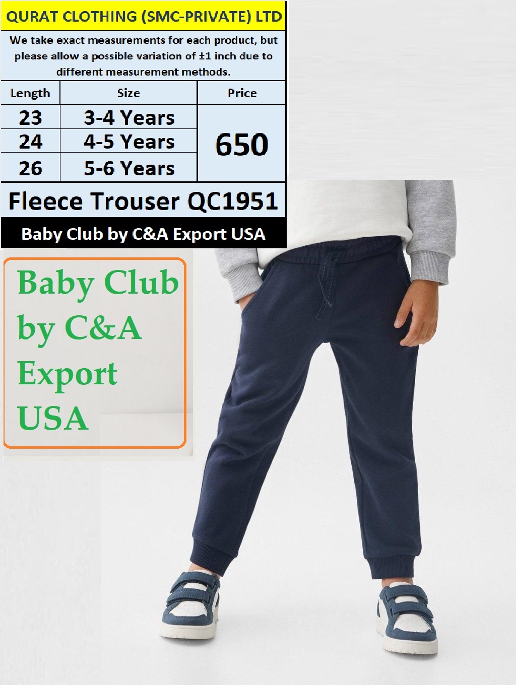 Baby Club Brand Fleece Trouser QC1951 Export USA - QC1951