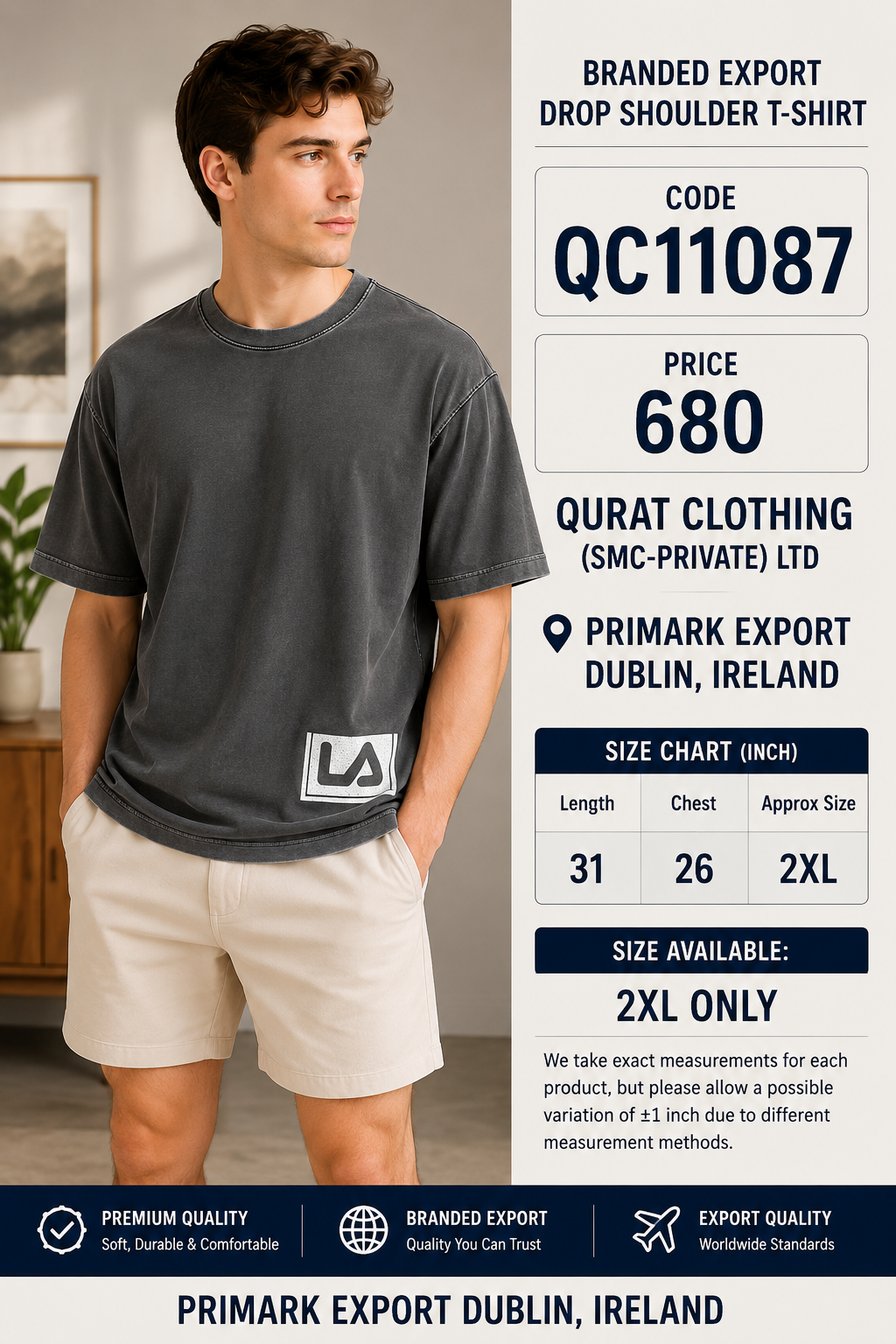 BRANDED EXPORT DROP SHOULDER T-SHIRT QC11087 – Primark Export Dublin, Ireland
