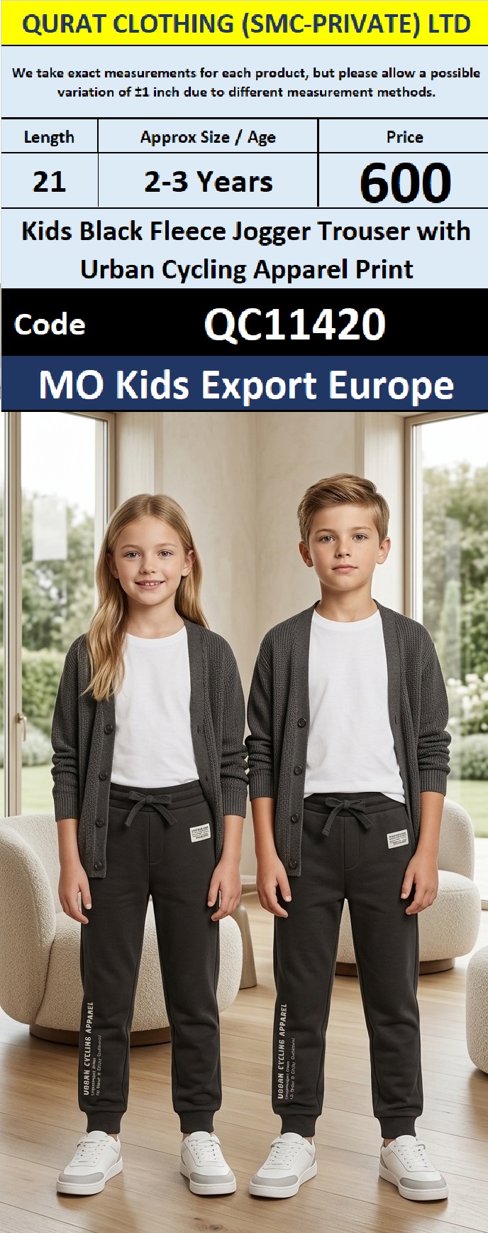 MO Kids Export Europe Kids Black Fleece Jogger Trouser with Urban Cycling Apparel Print – QC11420