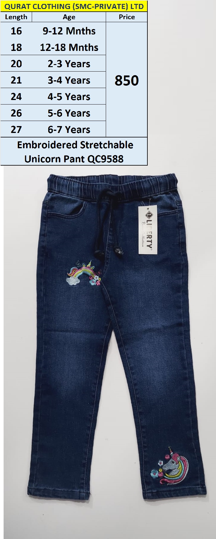 Embroidered Stretchable Unicorn Jeans QC9588