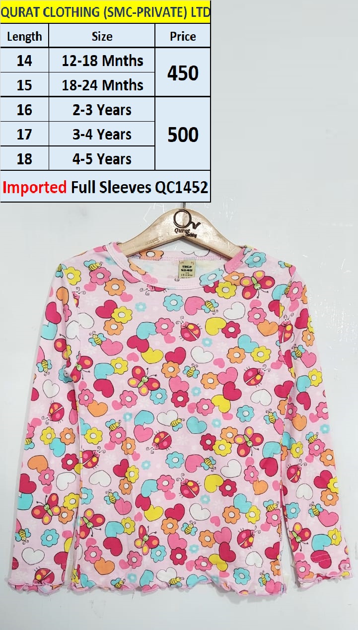 Imported Full Sleeves Flowers, Butterflies & Honeybee Print T-shirt QC1452