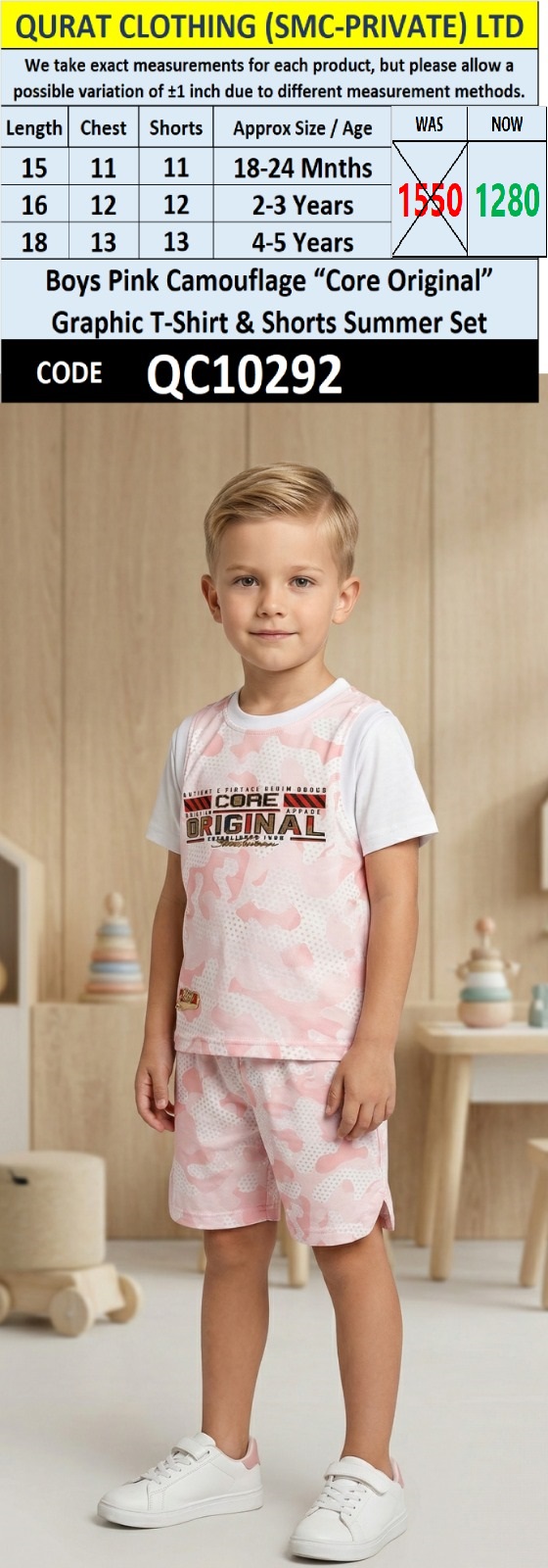 Boys Pink Camouflage “Core Original” Graphic T-Shirt & Shorts Summer Set QC10292 - QC10292