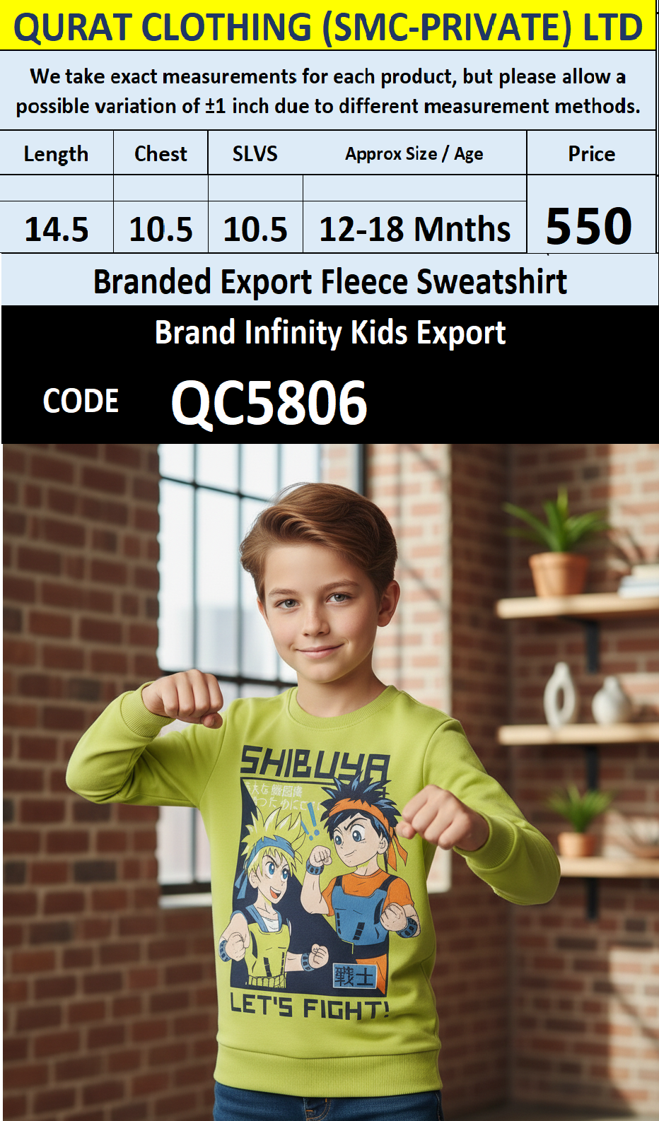 Infinity Kids Brand Fleece Sweatshirt Export Europe - QC5806