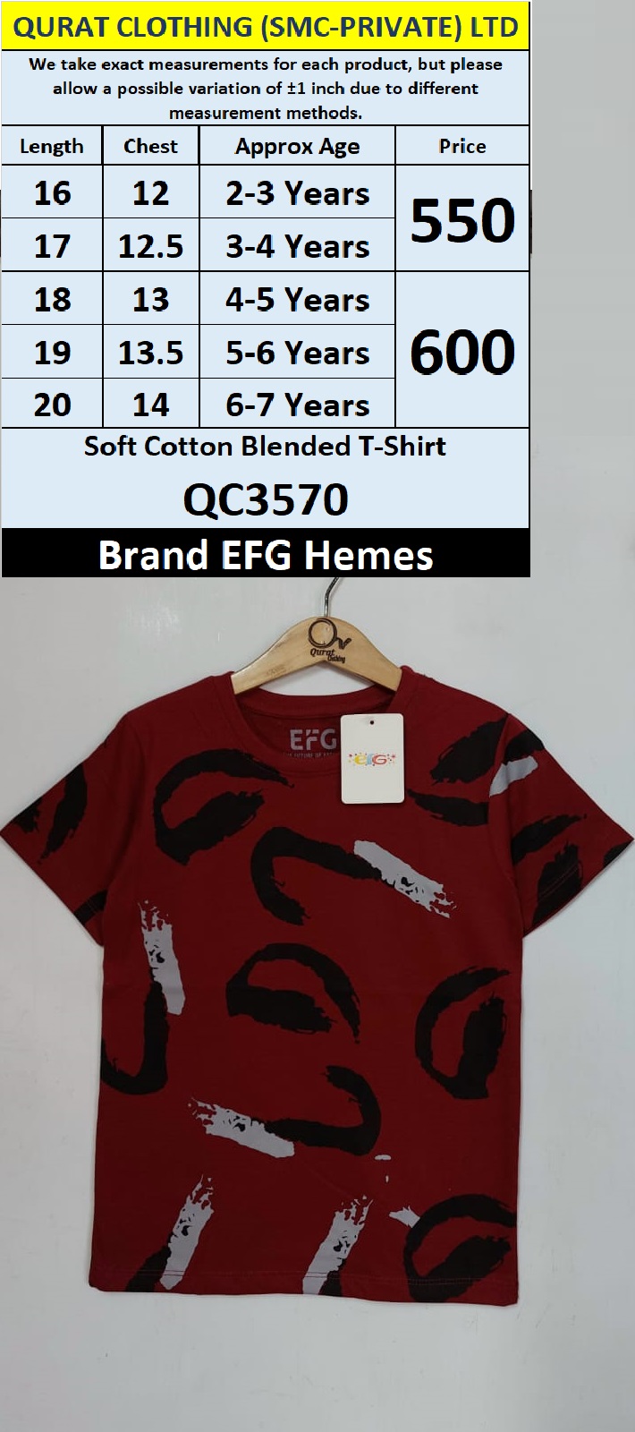 EFG Hemes Brand Soft Cotton Blended T-shirts QC3570