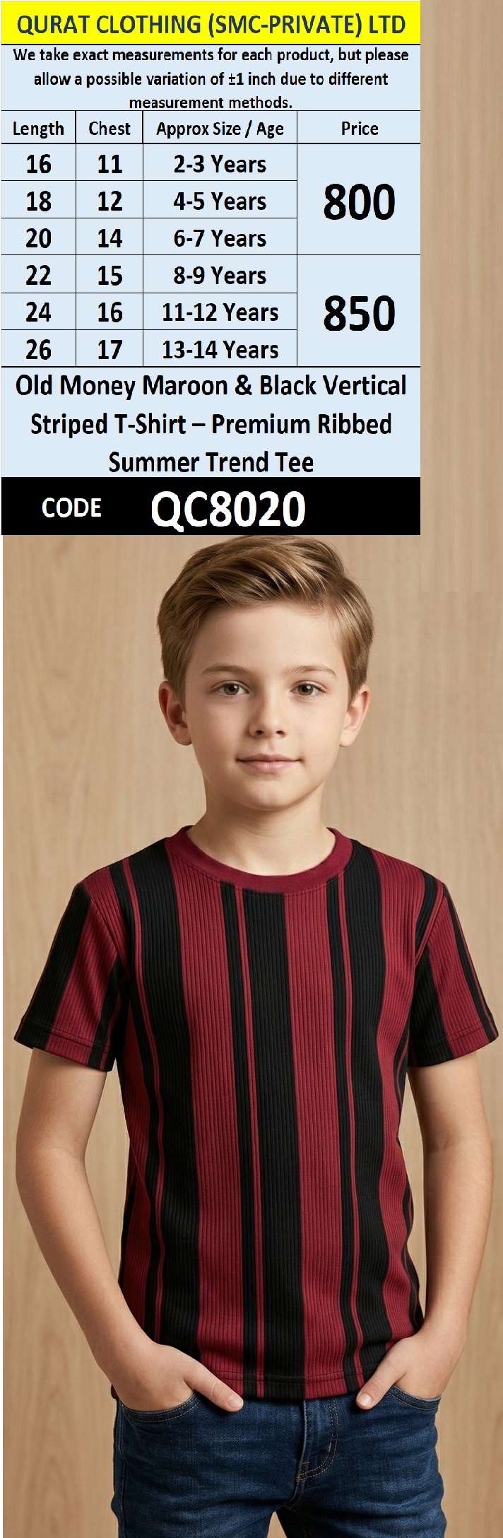 Old Money Maroon & Black Vertical Striped T-Shirt – Premium Ribbed Summer Trend Tee – QC8020