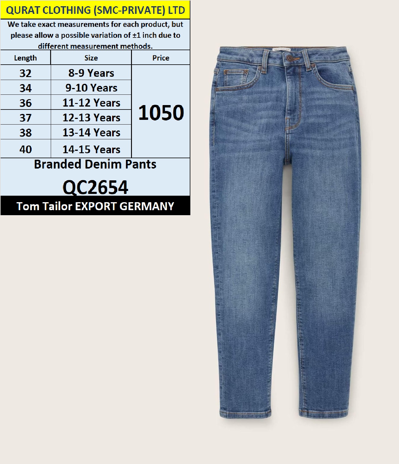 Tom Tailor BRAND DENIM PANT QC2654 EXPORT GERMANY