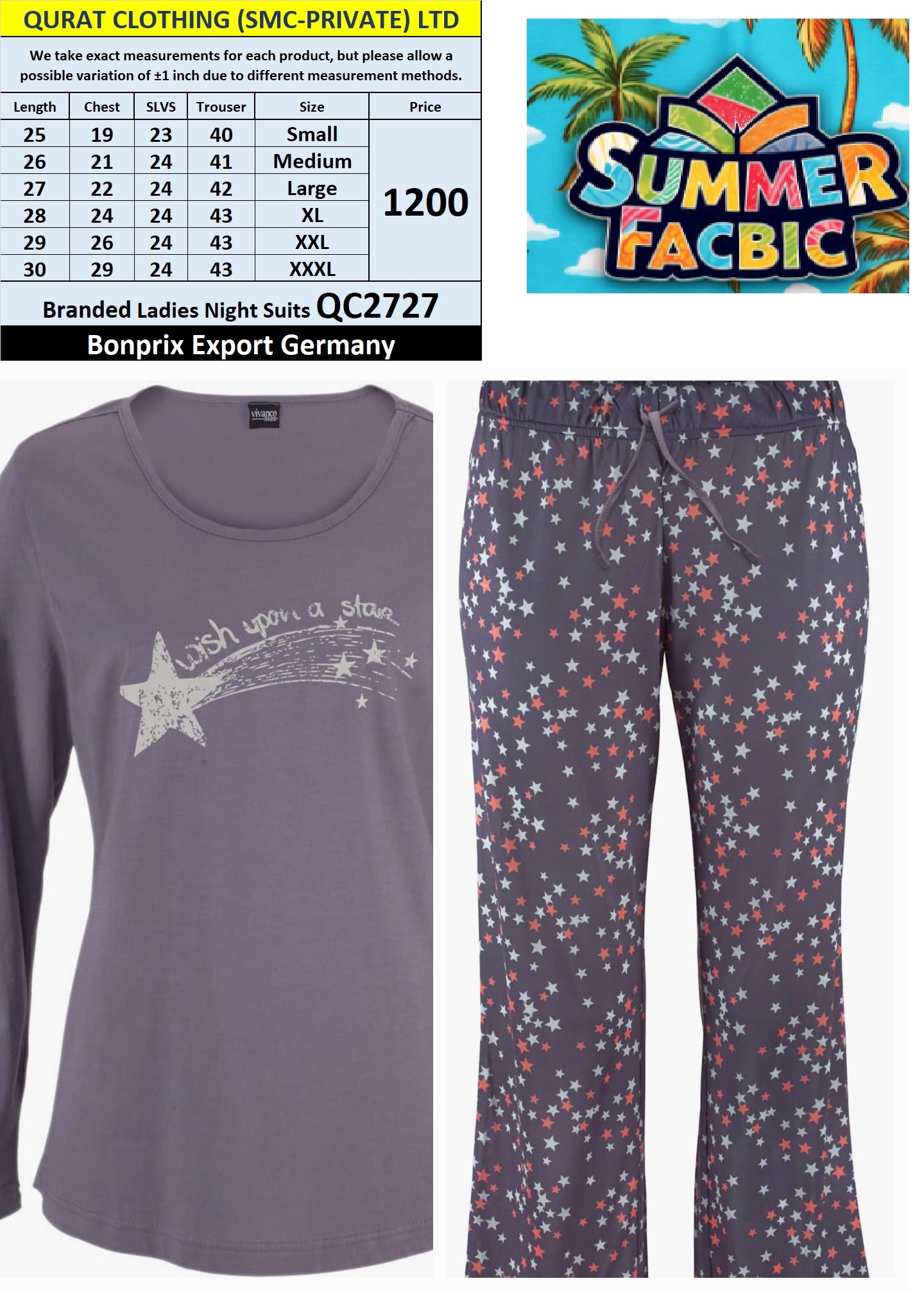 Bonprix BPC Brand Summer Ladies Night Suits QC2727 Export Germany