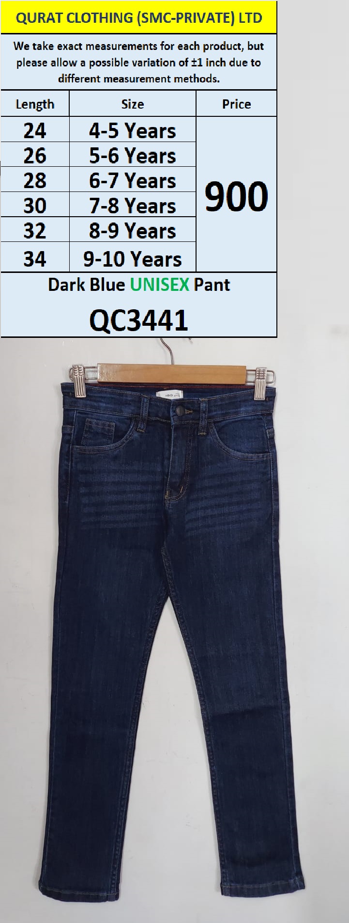 Dark Blue Unisex Denim Pant QC3441