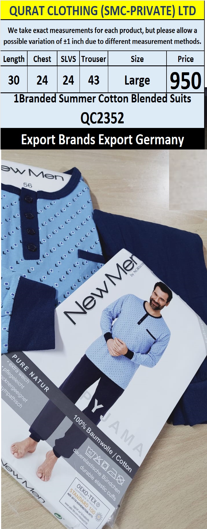 International Brands Summer Cotton Blended Suits Export Germany QC2352