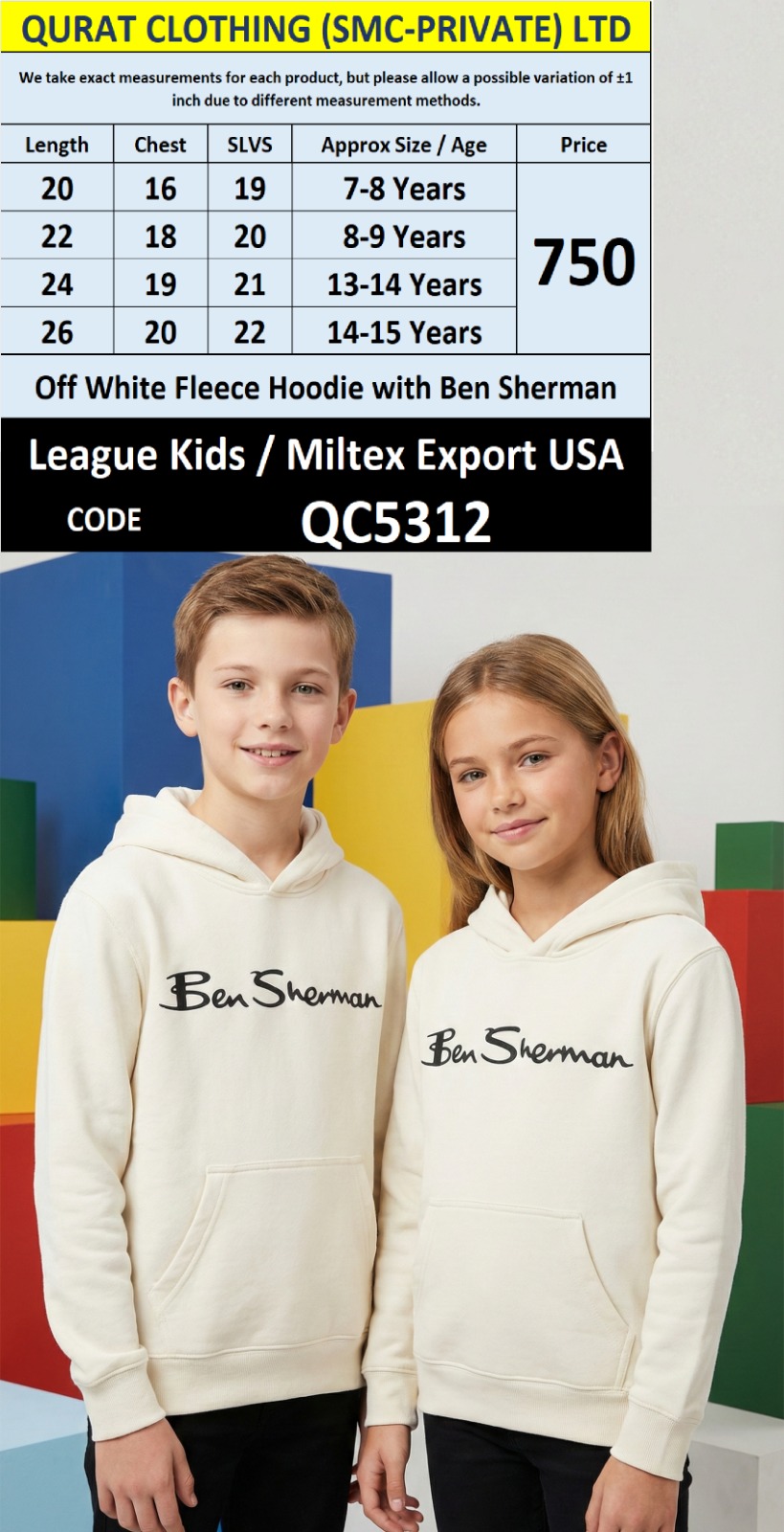 Off White Fleece Pullover Hoodie Ben Sherman Print Kids QC5312