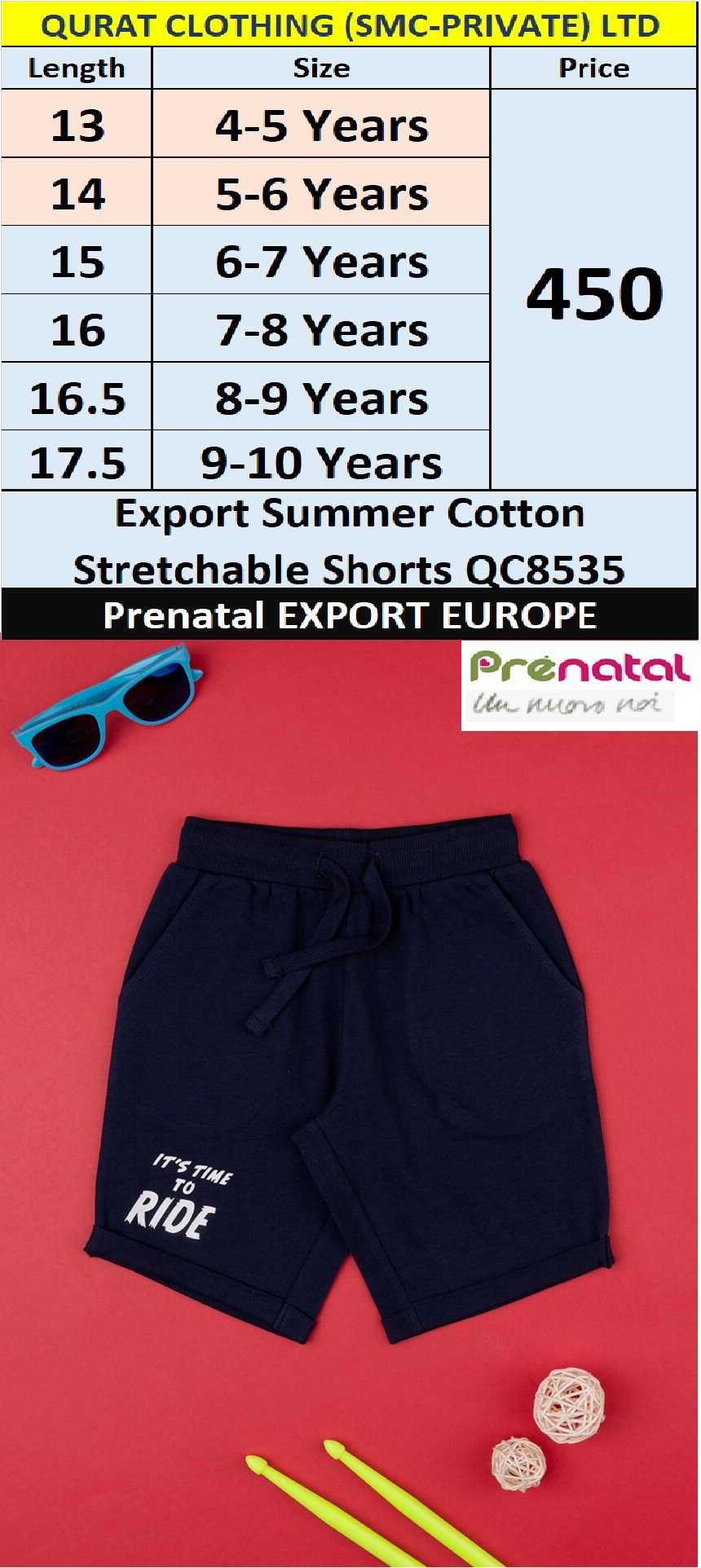 Prenatal Export Europe Summer Cotton Stretchable Shorts QC8535