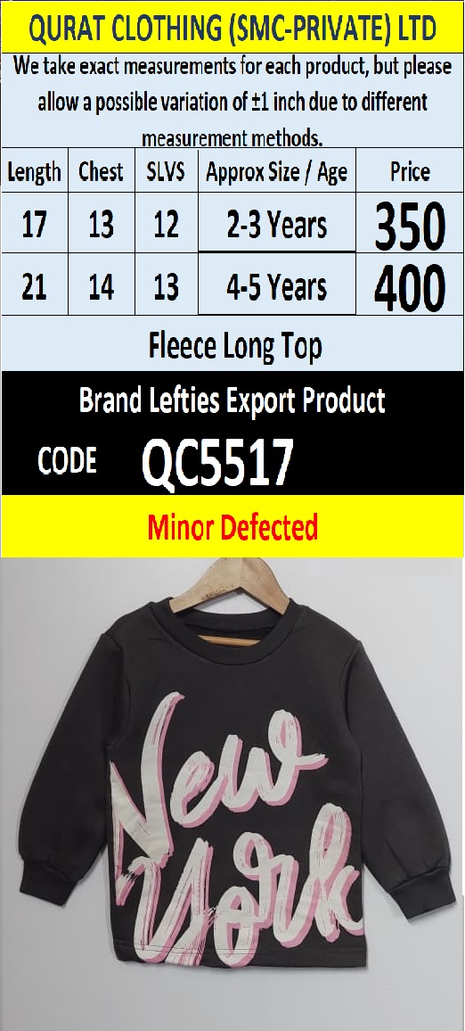 Lefties Brand Fleece Long Top Export Europe or USA (Minor Defected Product) - QC5517 - QC5517