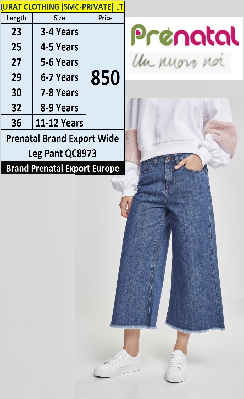 Prenatal Brand Wide Leg Pant QC8973 Export Europe
