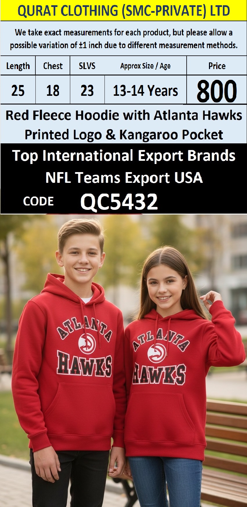 Red Fleece Hoodie Atlanta Hawks Printed Logo with Kangaroo Pocket – Export USA – QC5432