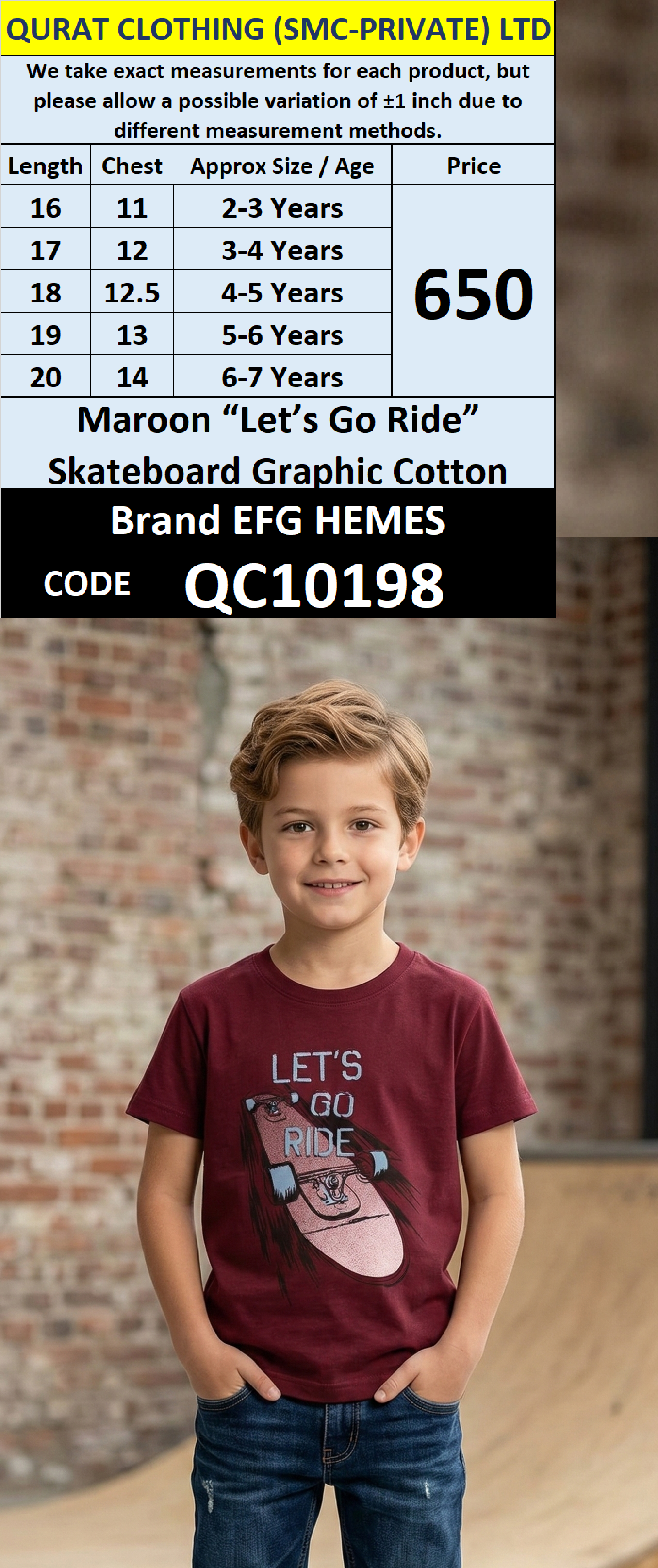 Maroon “Let’s Go Ride” Skateboard Graphic Cotton T-Shirt – Brand EFG HEMES – QC10198